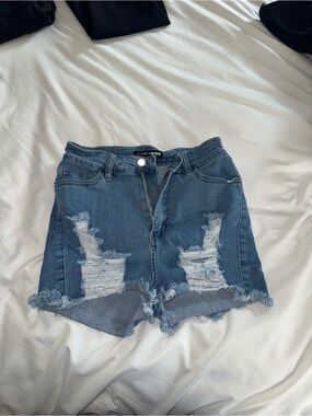 Fashion Nova Distressed Denim Jean Shorts - Blue